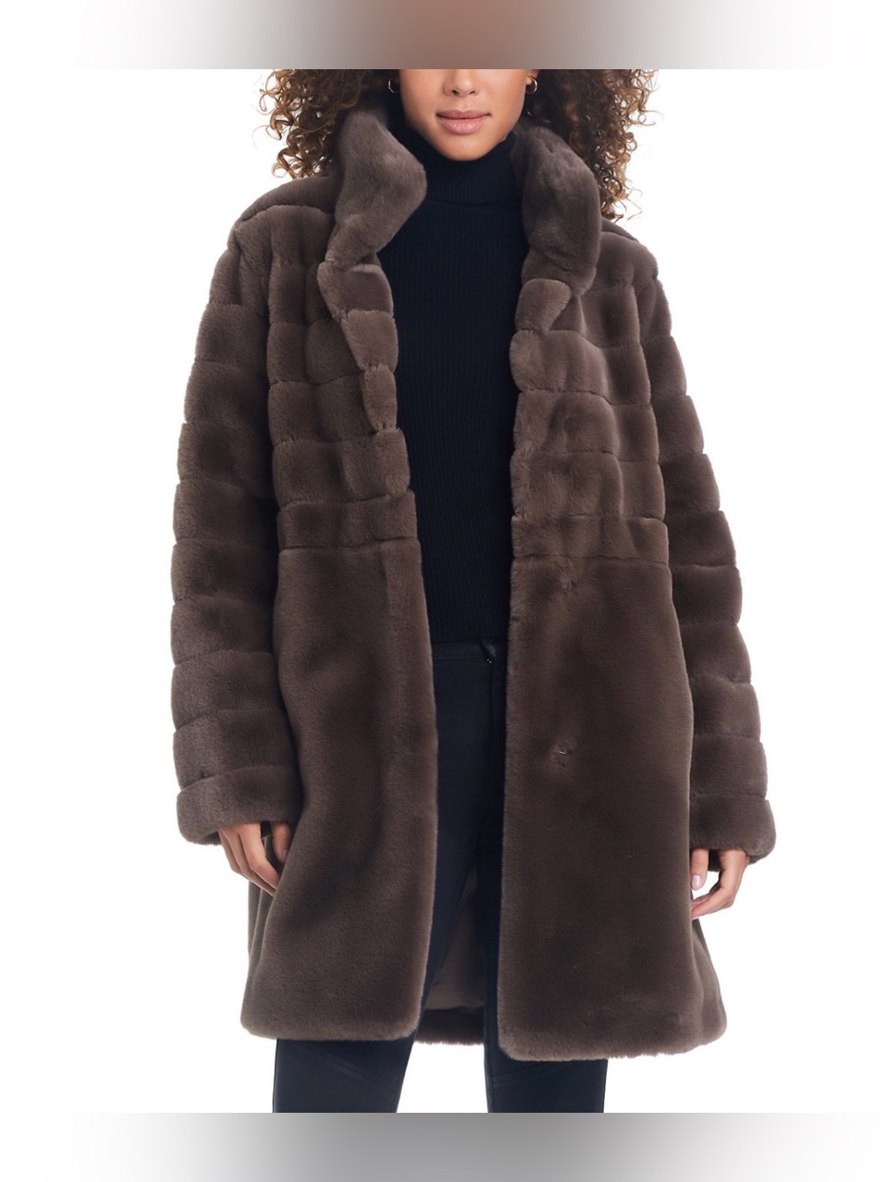 Jones New York Plush Faux Fur Teddy Coat in Brown